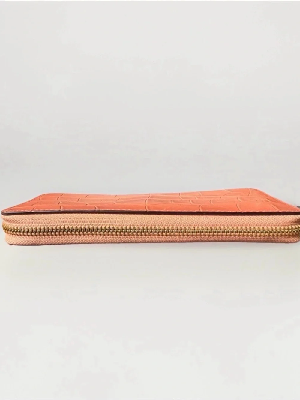 Coach Croc-Embossed Zip Wallet in Coral Peach with Gold Hardware
